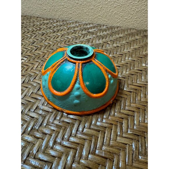 Vintage Fitz & Floyd Ceramic Vase Base Turquoise & Orange  Candle Holder - Picture 3 of 6